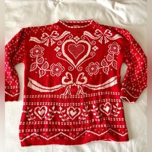 Cabin Creek 90s Heart Knit Sweater Cotton Valentines Day Y2K